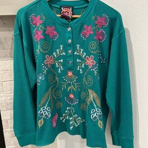 Johhny Was Sisa Thermal Henley Top 2XL NWT